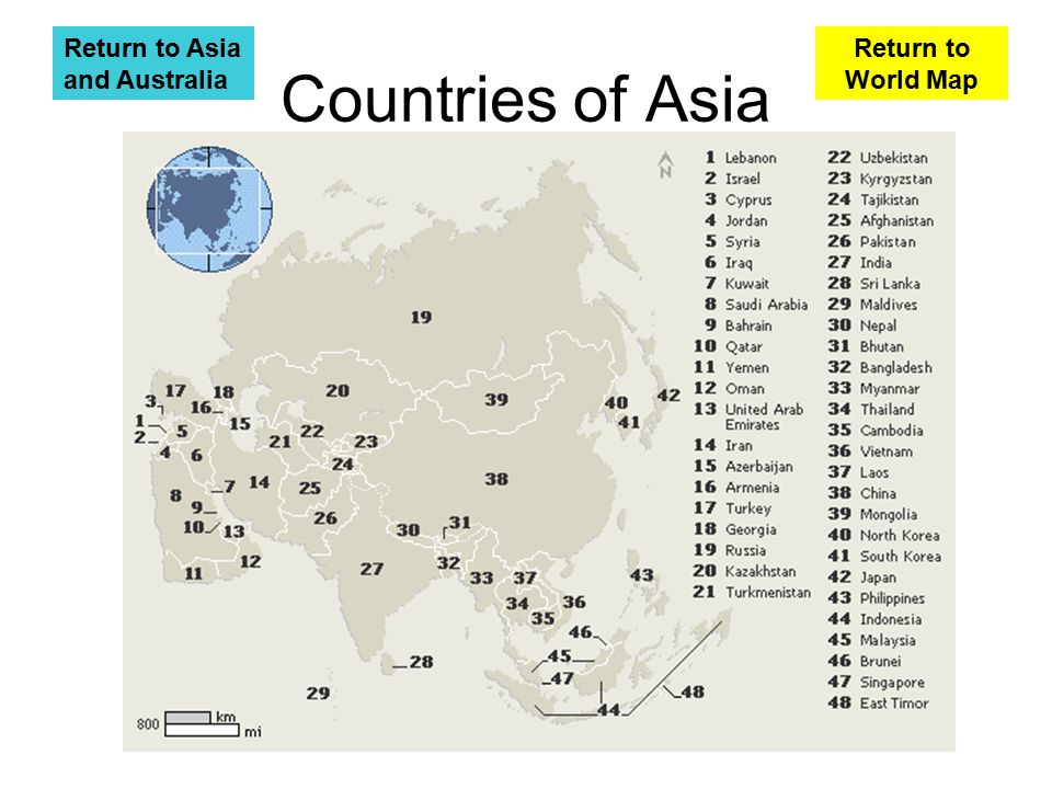 Countries of Asia Return to Asia and Australia Return to World Map