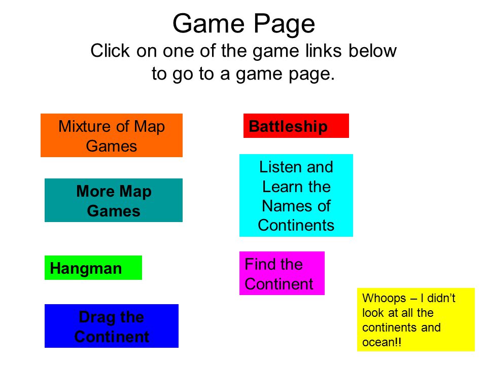 Game Page Click on one of the game links below to go to a game page.