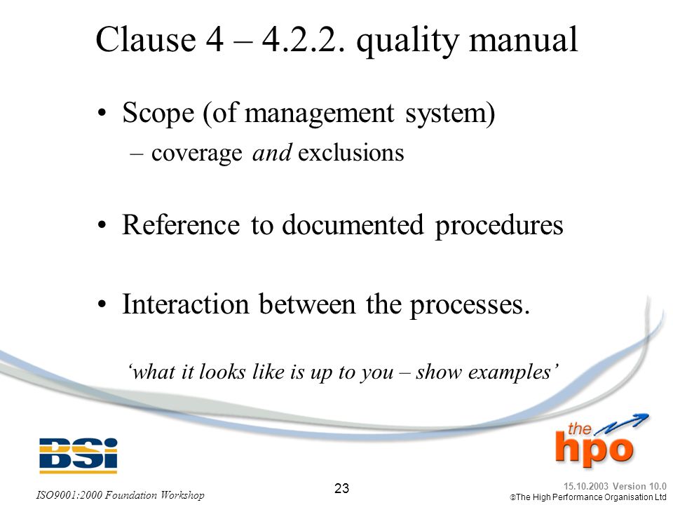 Clause 4 – quality manual