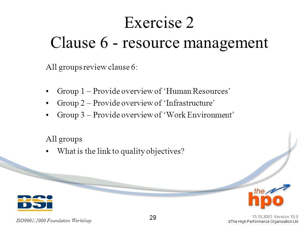 Exercise 2 Clause 6 - resource management