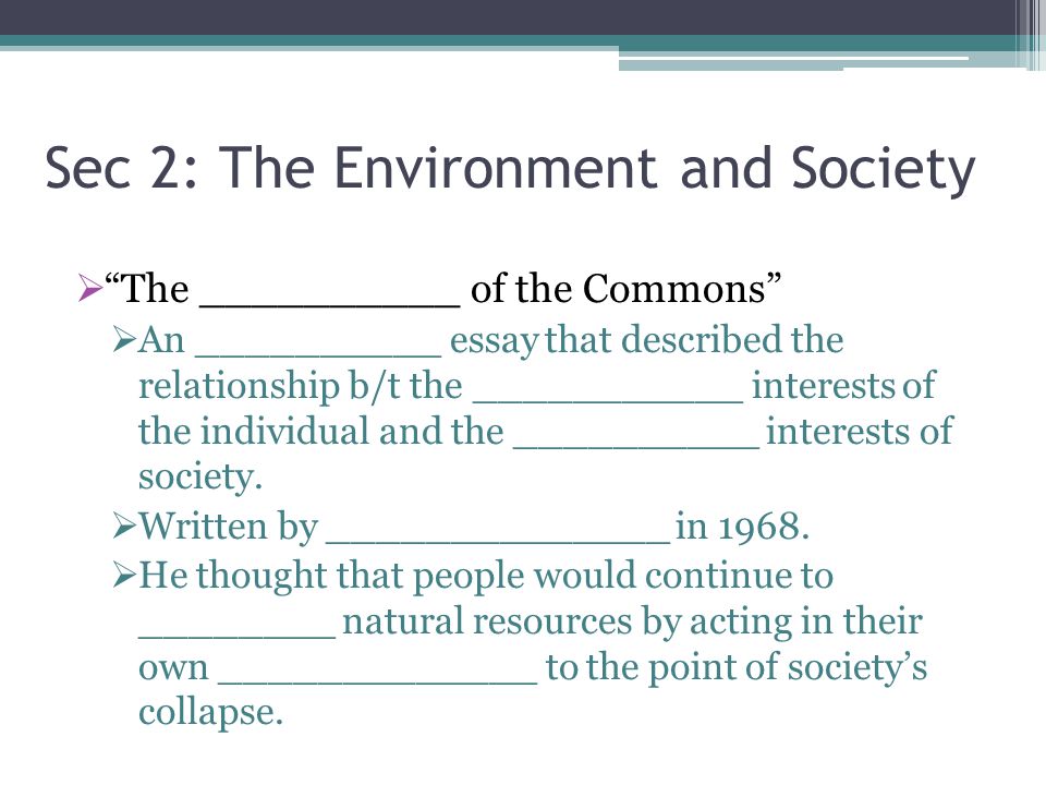 Sec 2: The Environment and Society