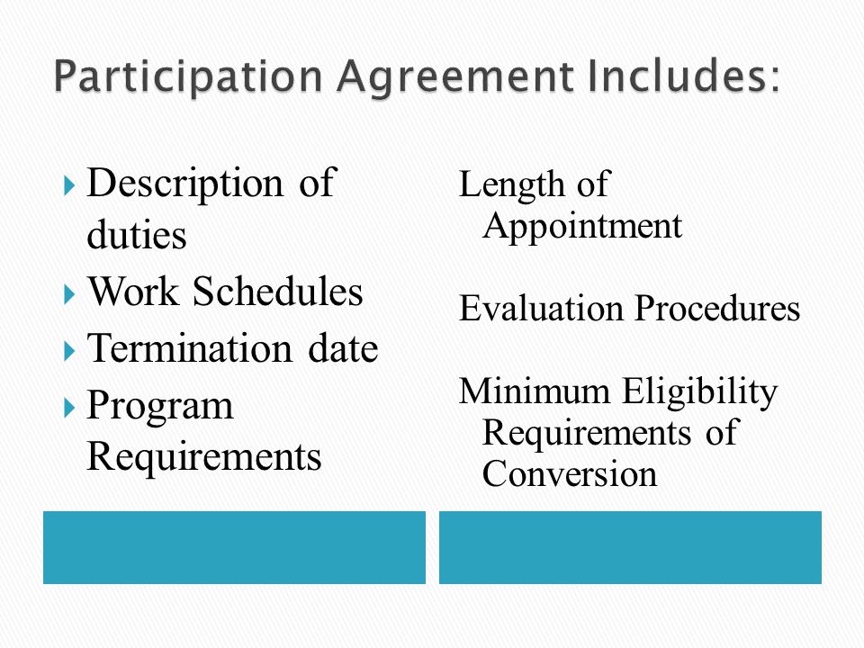 Participation Agreement Includes: