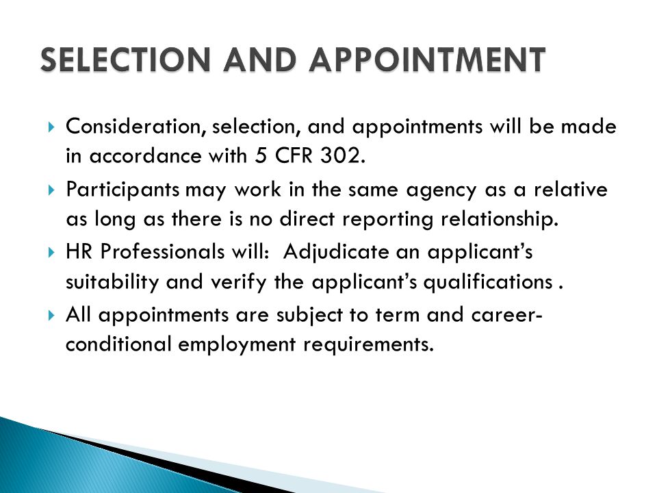 SELECTION AND APPOINTMENT