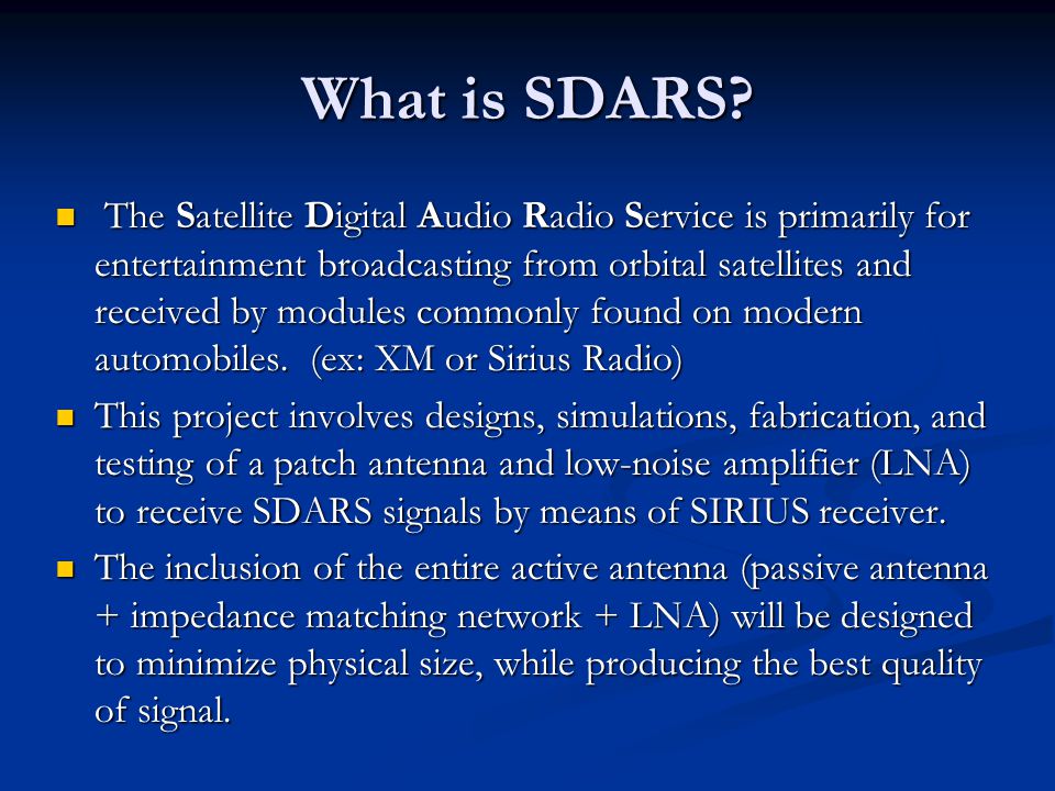 Satellite Digital Audio Radio Service Receiver Front-End (SDARS) - ppt  video online download