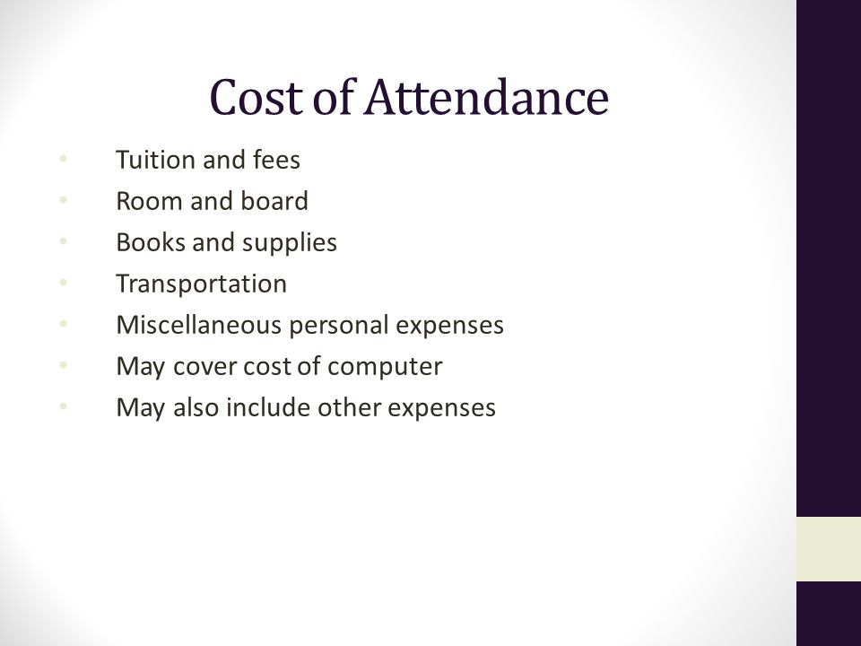 Cost of Attendance Tuition and fees Room and board Books and supplies