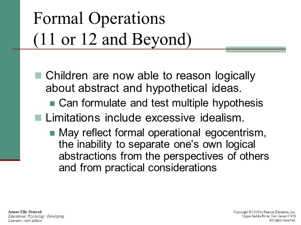 Formal Operations (11 or 12 and Beyond)