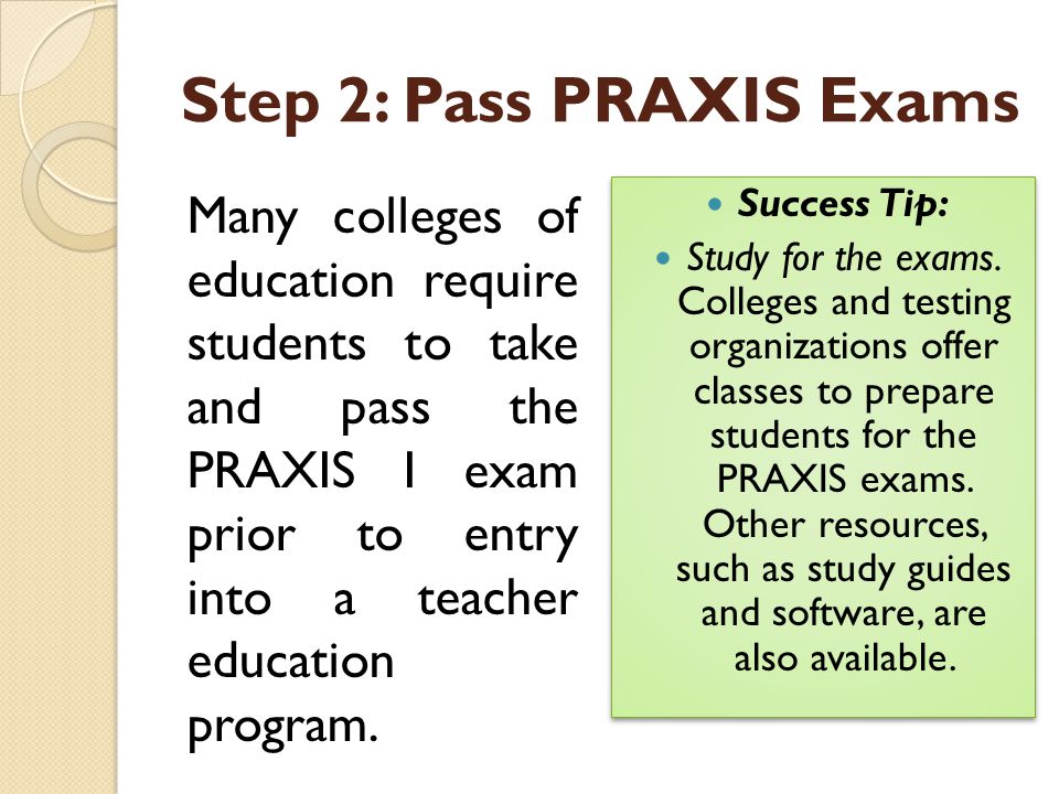 Step 2: Pass PRAXIS Exams