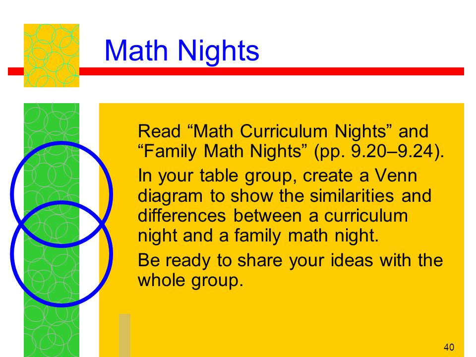 Math Nights Read Math Curriculum Nights and Family Math Nights (pp. 9.20–9.24).