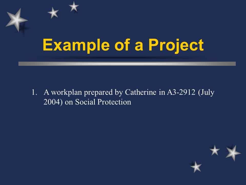 Example of a Project A workplan prepared by Catherine in A (July 2004) on Social Protection