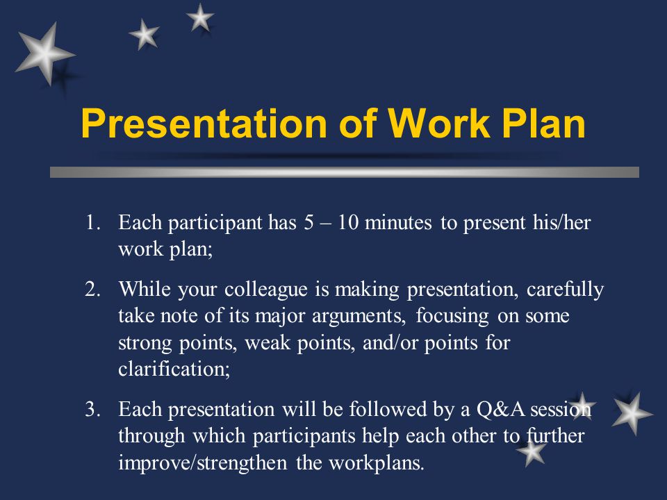 Presentation of Work Plan