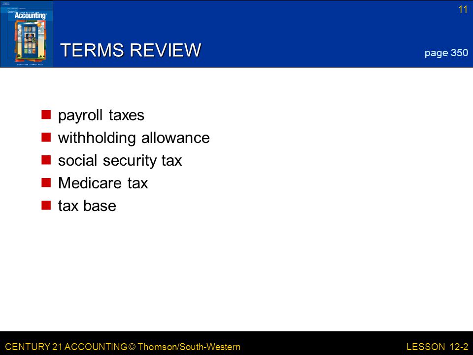 TERMS REVIEW payroll taxes withholding allowance social security tax