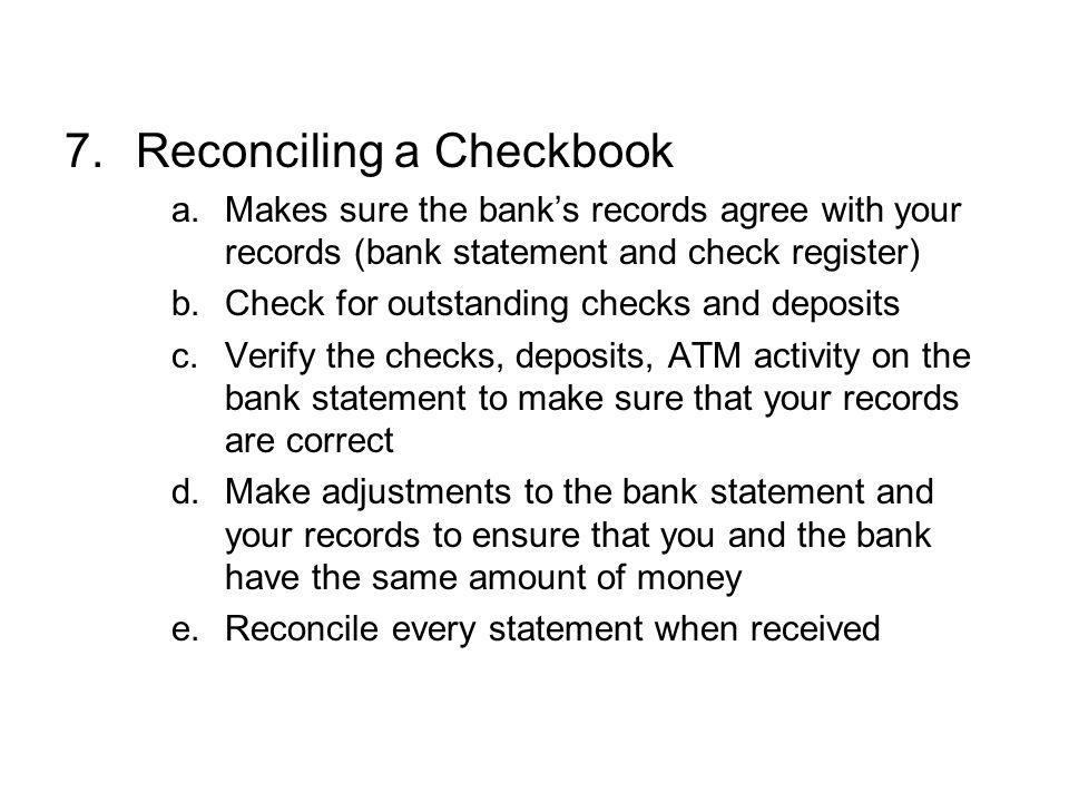 Reconciling a Checkbook