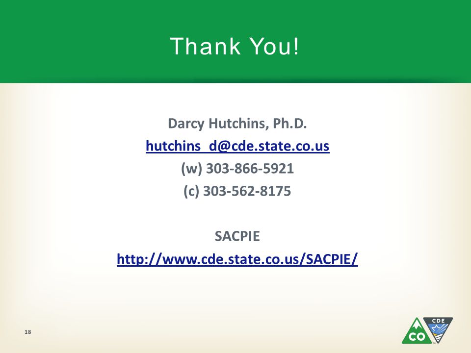 4/20/2017 Thank You! Darcy Hutchins, Ph.D. (w) (c) SACPIE