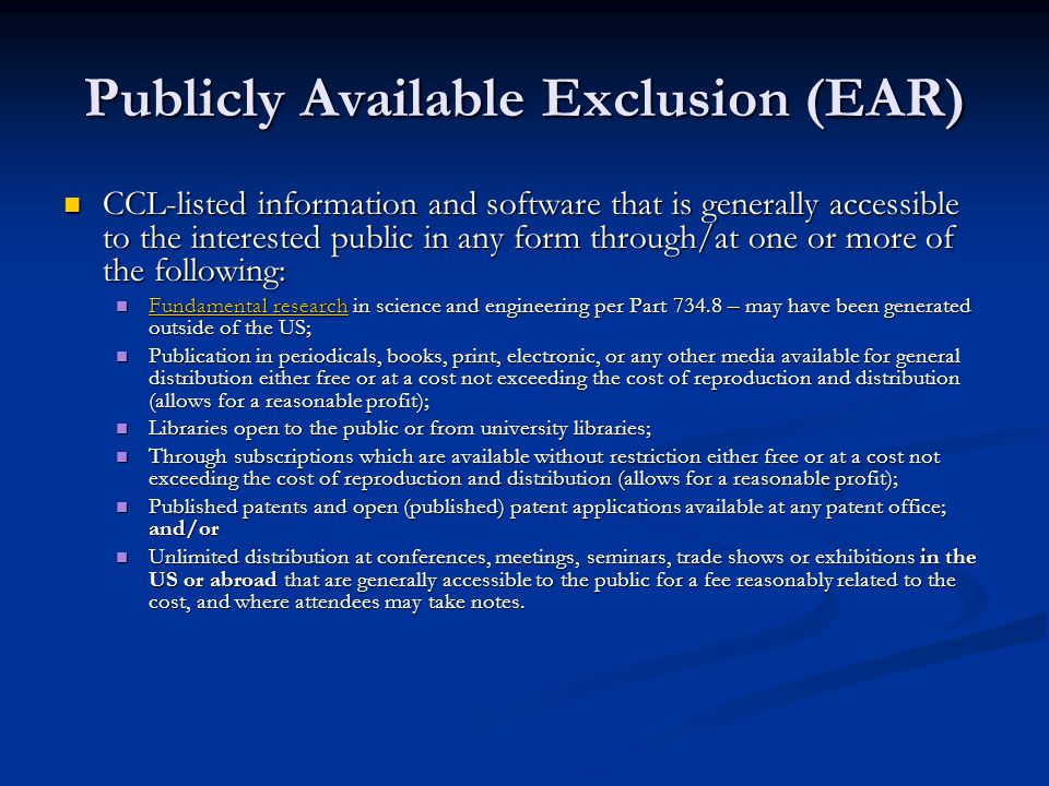 Publicly Available Exclusion (EAR)