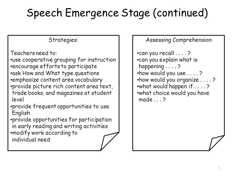 Speech Emergence Stage (continued)