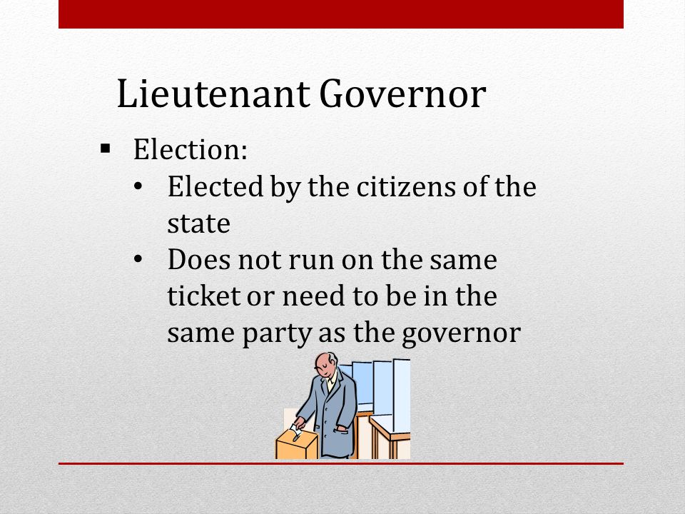 Lieutenant Governor Election: Elected by the citizens of the state