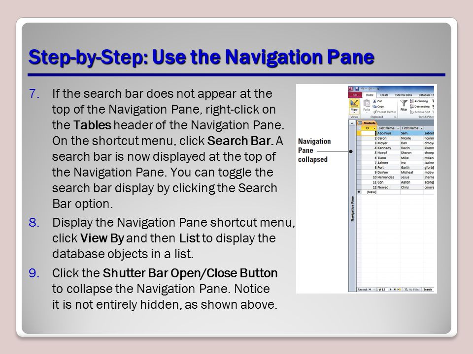 Step-by-Step: Use the Navigation Pane