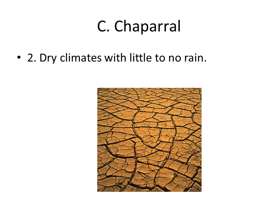 C. Chaparral 2. Dry climates with little to no rain.