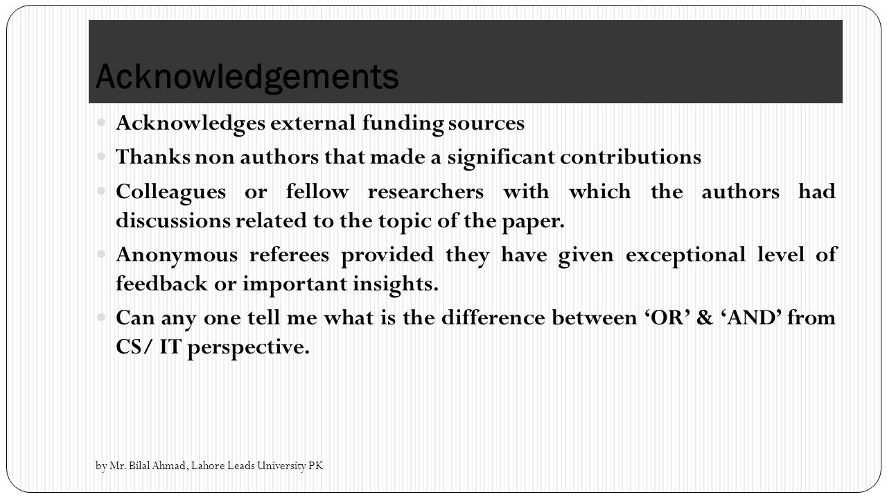 Acknowledgements Acknowledges external funding sources
