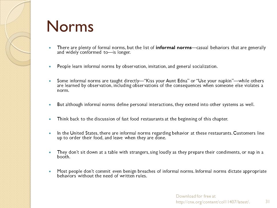 examples of formal norms in sociology
