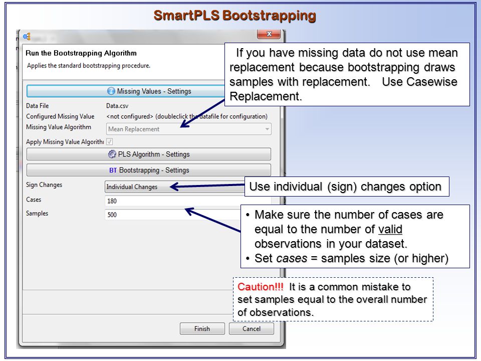smartpls bootstrapping sample mean large