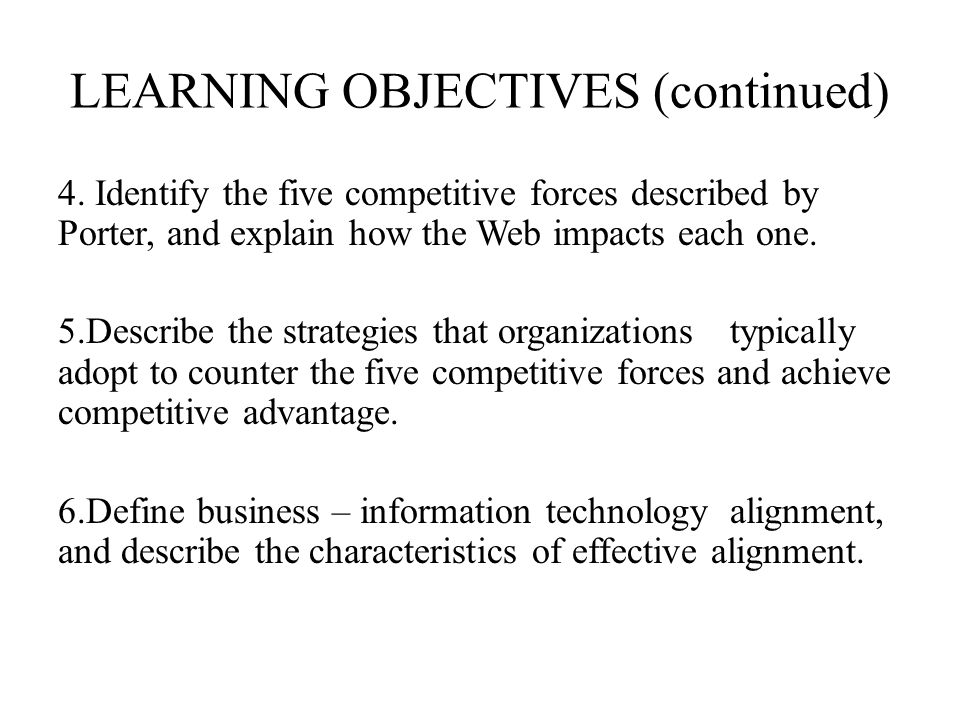 LEARNING OBJECTIVES (continued)