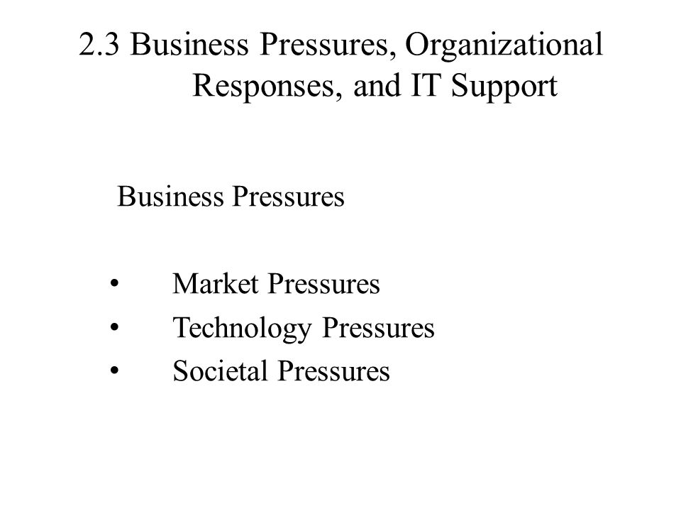 2.3 Business Pressures, Organizational Responses, and IT Support