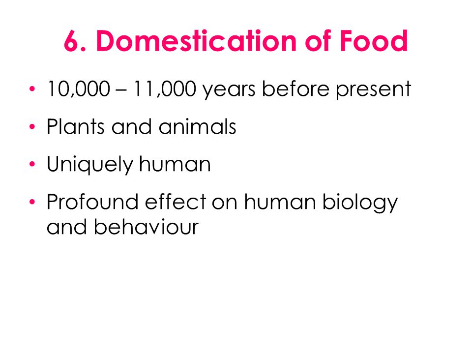 6. Domestication of Food 10,000 – 11,000 years before present
