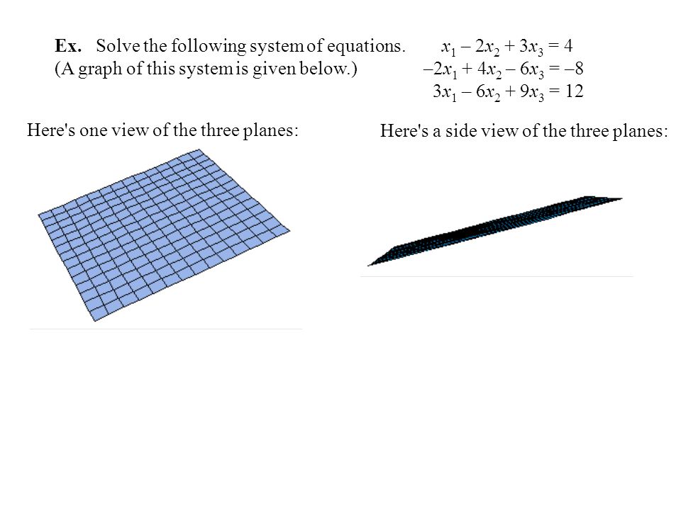 Ex. Solve the following system of equations. x1 – 2x2 + 3x3 = 4