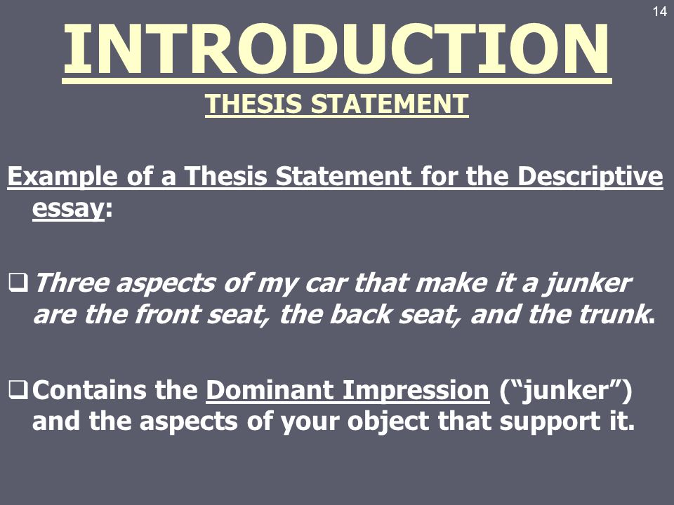 thesis statement in descriptive essay