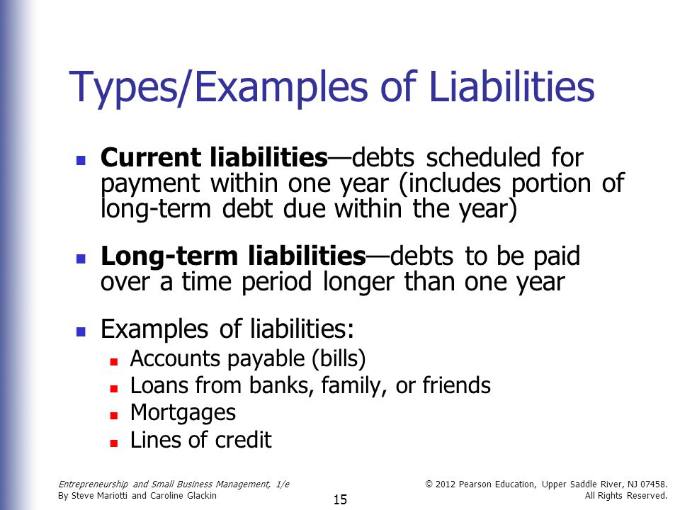 Types/Examples of Liabilities