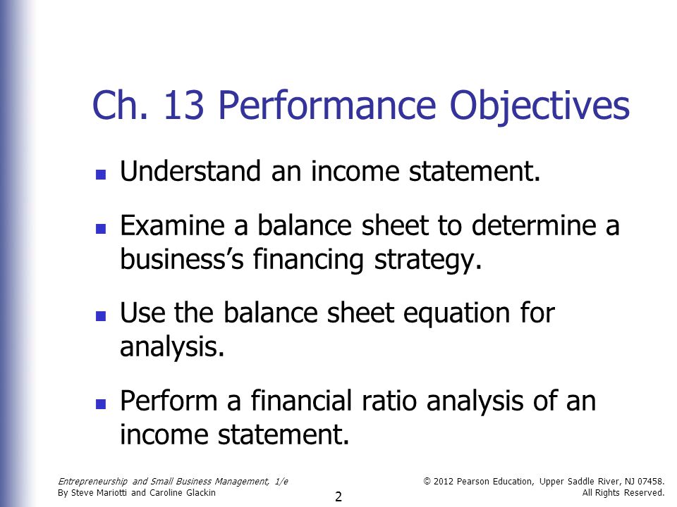 Ch. 13 Performance Objectives
