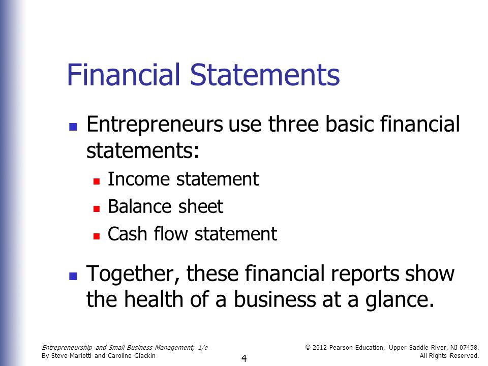 Financial Statements Entrepreneurs use three basic financial statements: Income statement. Balance sheet.