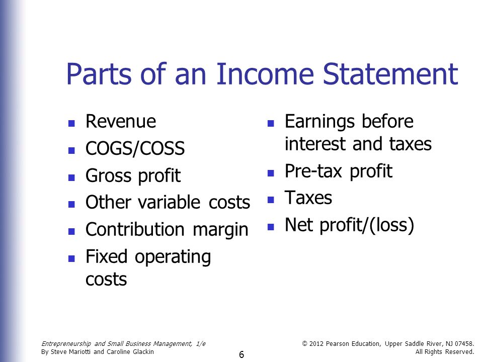 Parts of an Income Statement