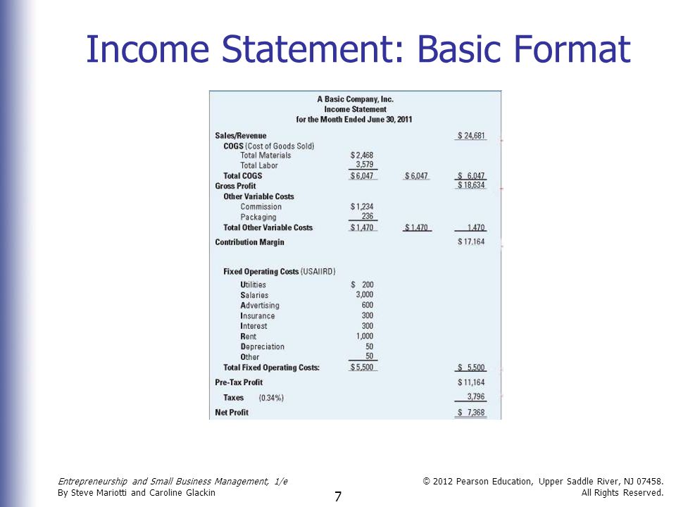 Income Statement: Basic Format