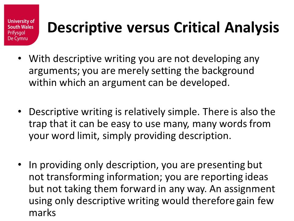 Descriptive versus Critical Analysis