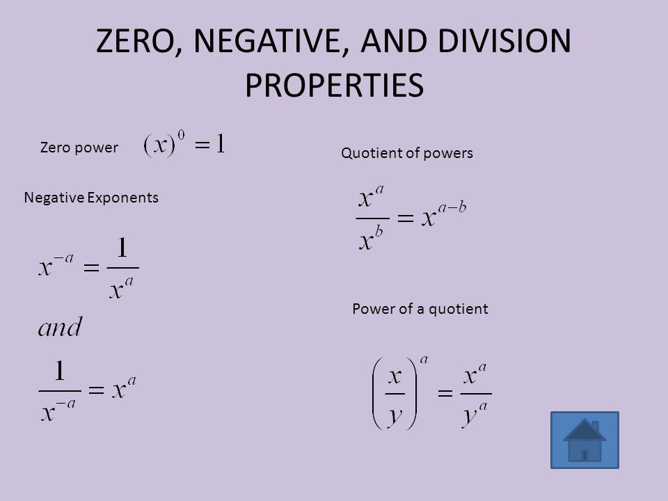 ZERO, NEGATIVE, AND DIVISION PROPERTIES