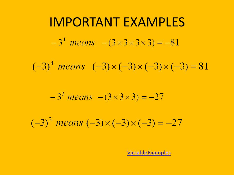 IMPORTANT EXAMPLES Variable Examples