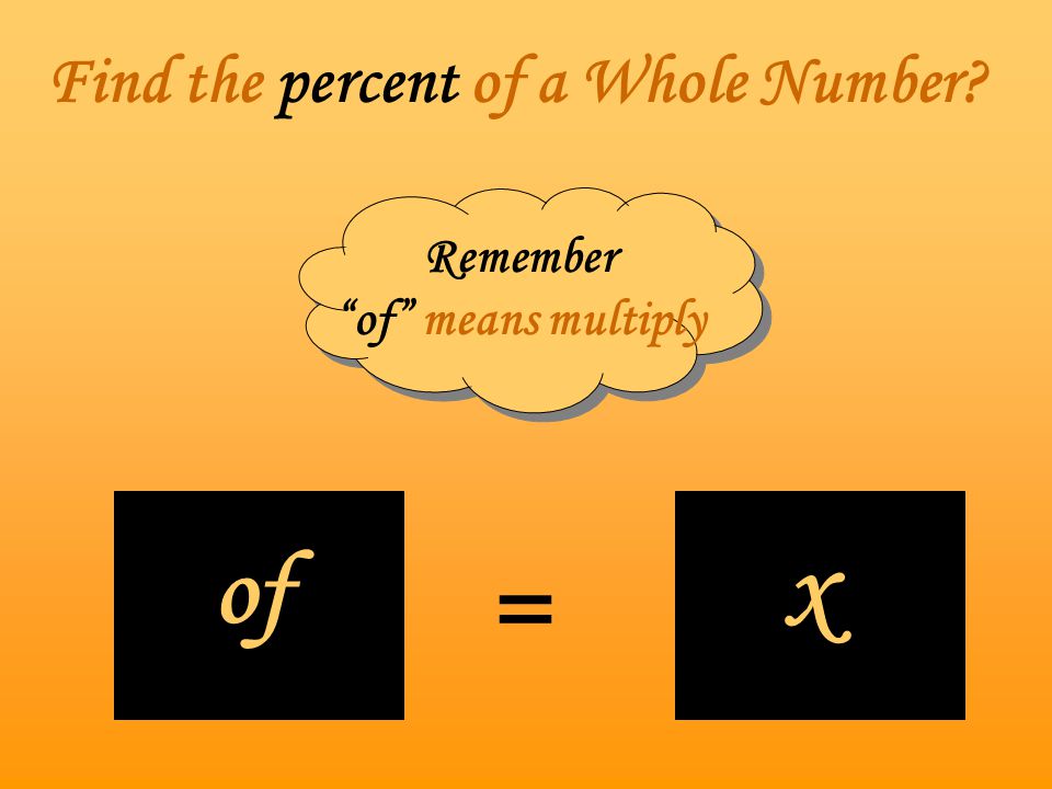 x = of Find the percent of a Whole Number Remember