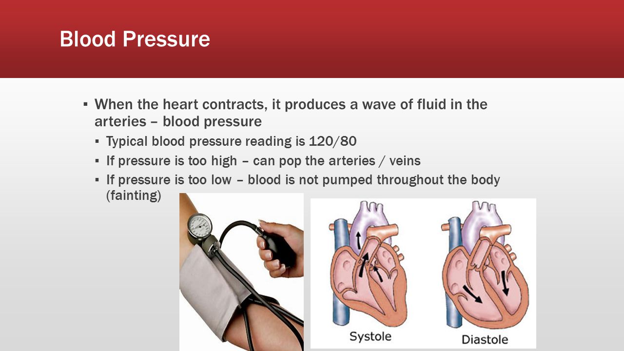 Blood Pressure When the heart contracts, it produces a wave of fluid in the arteries – blood pressure.