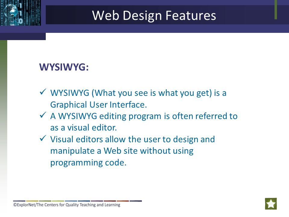 Web Design Features WYSIWYG: