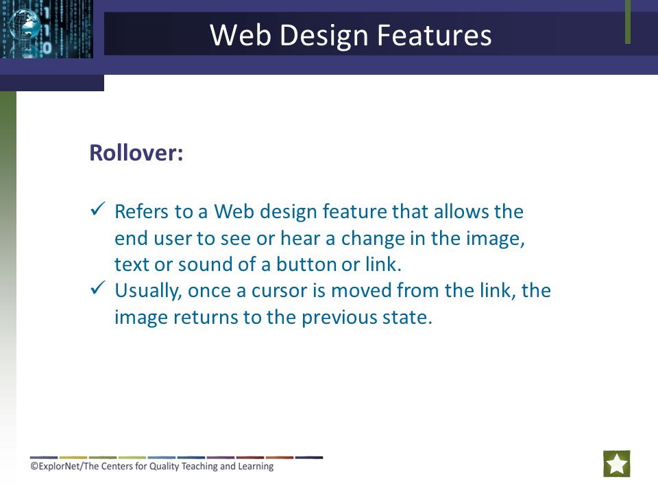 Web Design Features Rollover: