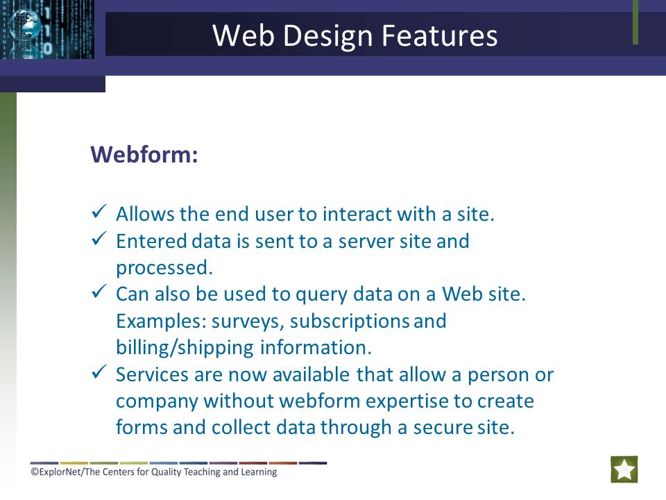 Web Design Features Webform: