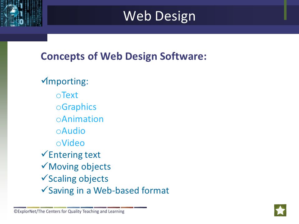 Web Design Concepts of Web Design Software: Importing: Text Graphics