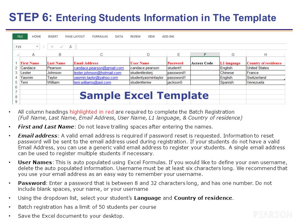STEP 6: Entering Students Information in The Template
