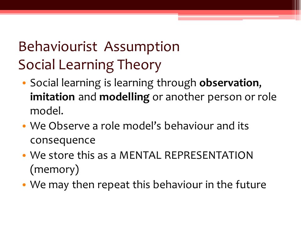 Behaviourist Assumption Social Learning Theory