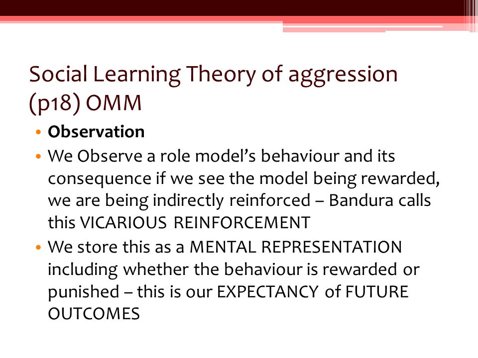 Social Learning Theory of aggression (p18) OMM