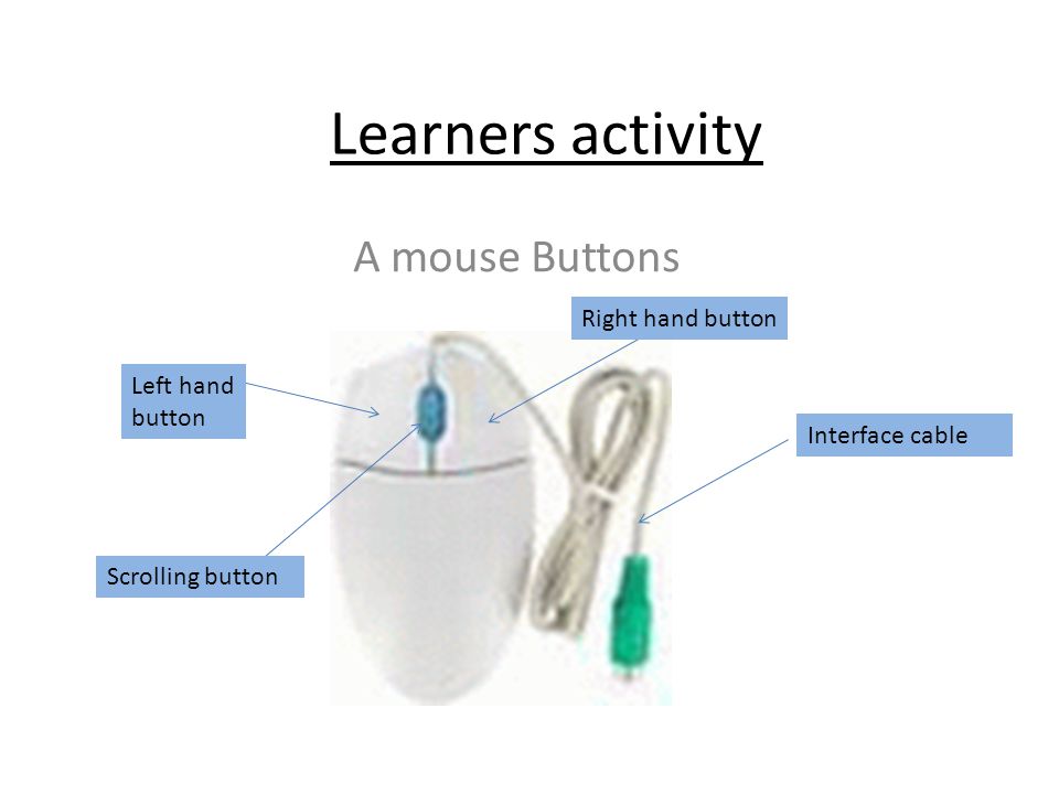 Learners activity A mouse Buttons Right hand button Left hand button