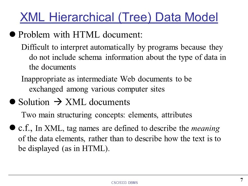 XML Hierarchical (Tree) Data Model
