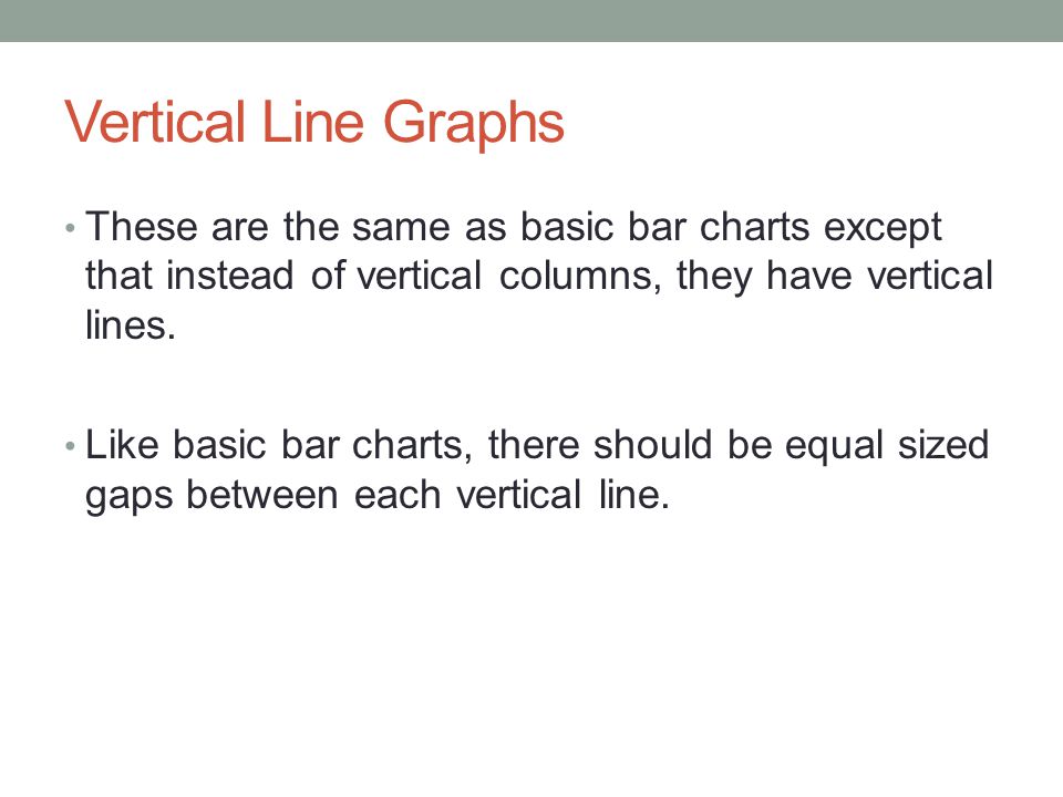 Vertical Line Graphs These are the same as basic bar charts except that instead of vertical columns, they have vertical lines.